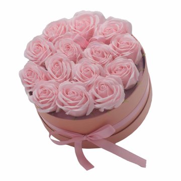 Darčekový box z mydlových kvetov - 14 ružových ruží - kruh