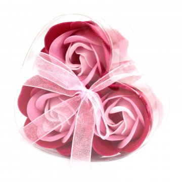 Sada 3 mydlových kvetinových srdiečok - ružové ruže od Ancient Wisdom