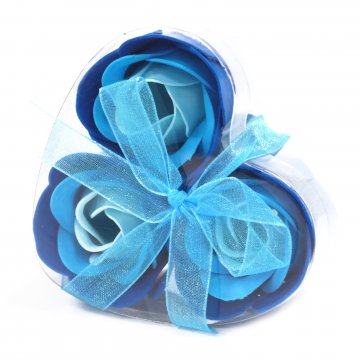 Sada 3 mydlových kvetinových srdiečok - modré svadobné ruže od Ancient Wisdom